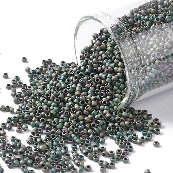 

PandaHall TOHO Round Seed Beads, Japanese Seed Beads, (707) Matte Color Iris Peridot, 15/0, 1.5mm, Hole: 0.7mm, about 3000pcs/bottle..., Green