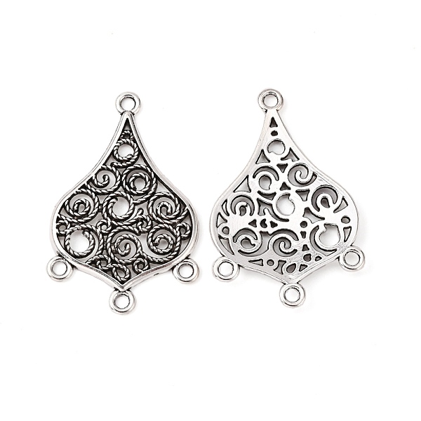 PandaHall Alloy Chandelier Components, Lead Free and Cadmium Free, teardrop, Antique Silver Color, about 42mm long, 27mm wide, 3mm thick...