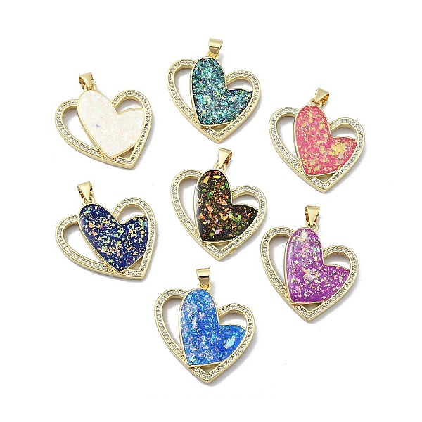 

PandaHall Brass Micro Pave Clear Cubic Zirconia Pendants, with Sythetic Opal, Double Heart, Real 18K Gold Plated, Mixed Color, 26.5x25x5.5mm..., Multicolor