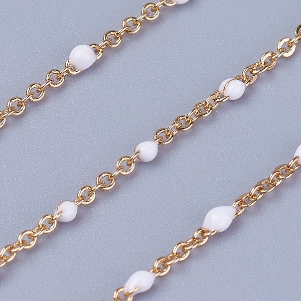 

PandaHall 3.28 Feet Handmade Enamel Beaded Chains, Brass Cable Chains, Long-Lasting Plated, Soldered, Golden, White, Golden, 1.5mm...