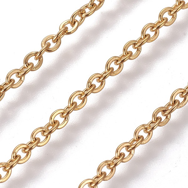 

PandaHall 304 Stainless Steel Cable Chains, Soldered, with Spool, Flat Oval, Golden, 2.5mm, Link: 3x2.5x0.6mm, about 82.02 Feet(25m)/roll...