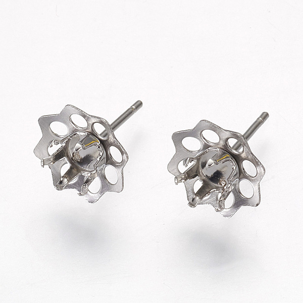 

PandaHall 304 Stainless Steel Ear Stud Components, Flower, Stainless Steel Color, 15.5mm, Flower: 10~10.5x4.5mm, Tray: 4mm, Pin: 0.7mm 304...
