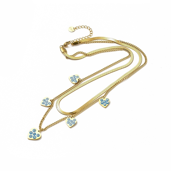 

PandaHall Ion Plating(IP) 304 Stainless Steel Enamel Heart with Evil Eye Pendant Necklaces, Double Layer Necklaces for Women, Golden, 15.94...