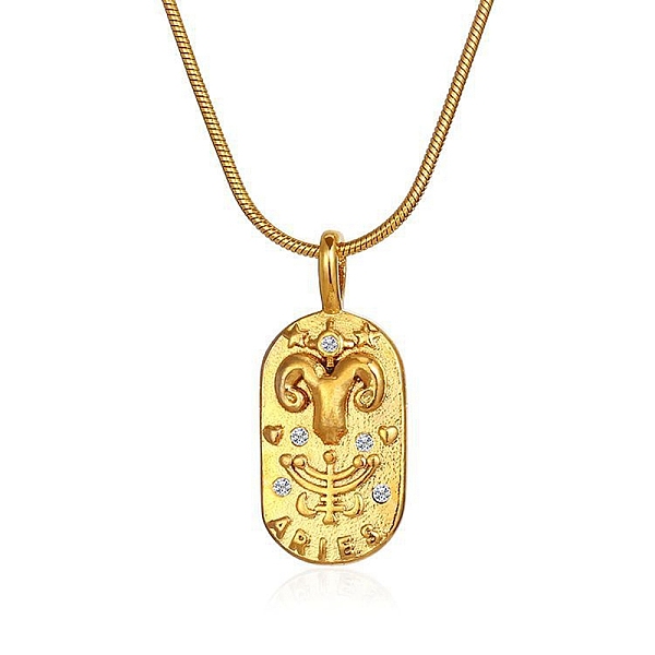 

PandaHall Constellations Cubic Zirconia Pendant Necklace, with Golden Stainless Steel Round Snake Chains, Aries, 17.72 inch(45cm) Cubic...