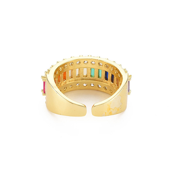 

PandaHall Brass Micro Pave Cubic Zirconia Cuff Rings for Women, Real 18K Gold Plated Open Wide Band Rings, Nickel Free, Colorful, US Size 5...