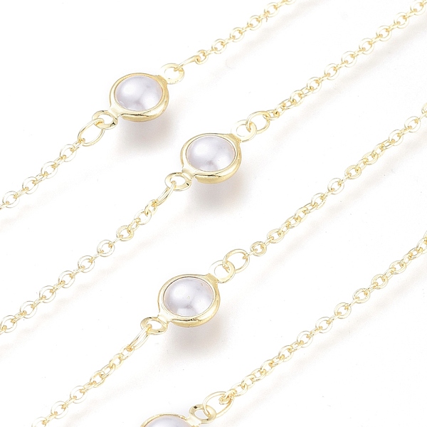 

PandaHall Brass Cable Chains, with Flat Round Glass Links & Spool, Soldered, Long-Lasting Plated, White, Real 18K Gold Plated, Link...