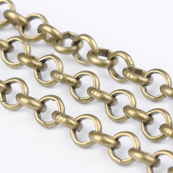 

PandaHall Iron Rolo Chains, Belcher Chain, Unwelded, Antique Bronze, with Spool, Link: 5mm in diameter, 1.5mm thick, about 164.04 Feet...