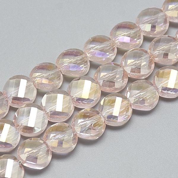 

PandaHall Electroplate Glass Beads Strands, Rainbow Plated, Faceted, Flat Round, Pink, 8x5mm, Hole: 1.2mm, about 69~72pcs/strand, 21.26 inch...