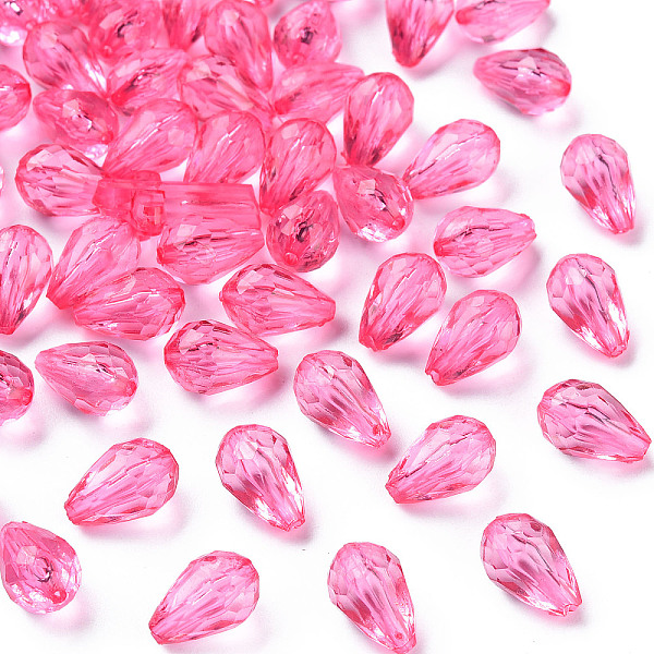 

PandaHall Transparent Acrylic Beads, Faceted, Teardrop, Hot Pink, 12x8mm, Hole: 1.5mm, about 1338pcs/500g Acrylic Teardrop
