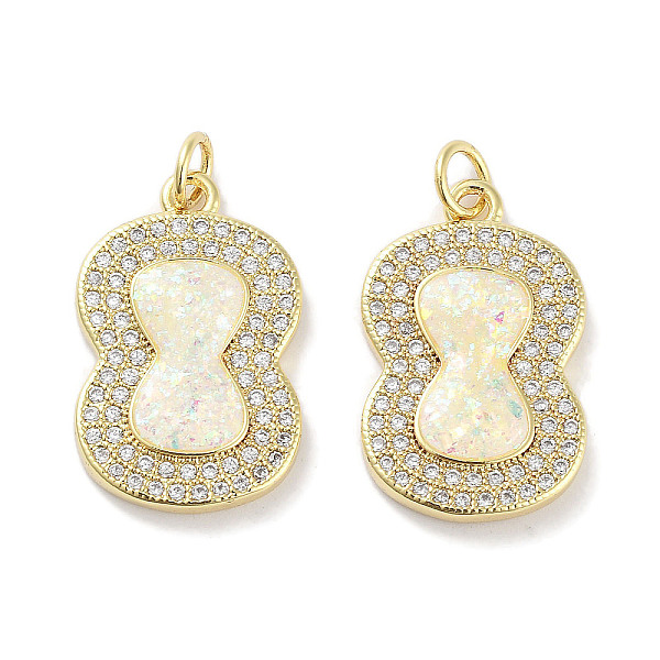 

PandaHall Brass Micro Pave Clear Cubic Zirconia Pendants, with Synthetic Opal and Jump Rings, Real 18K Gold Plated, White, 21.5x14x3mm, Hole...