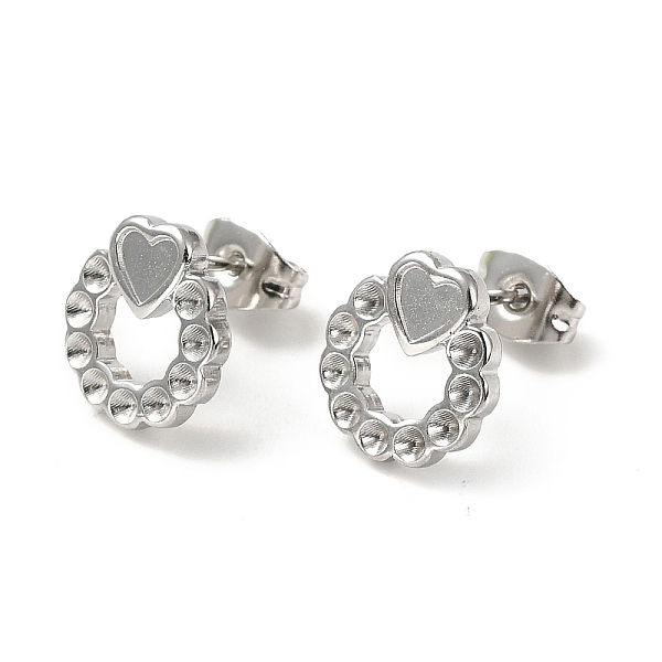 

PandaHall 304 Stainless Steel Stud Earring Findings, Earring Settings for Rhinestone, Ring with Heart, Stainless Steel Color, 11x10mm, Pin...