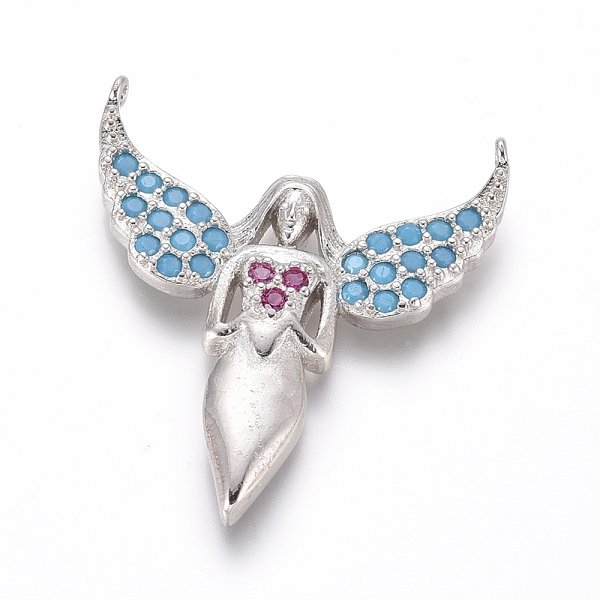 

PandaHall Brass Micro Pave Cubic Zirconia Pendants, Angel, Colorful, Platinum, 26x22x3mm, Hole: 0.8mm Brass+Cubic Zirconia Angel & Fairy