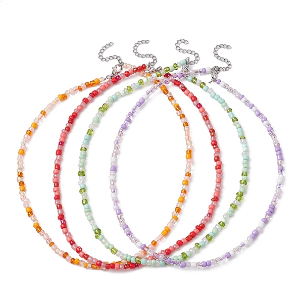 

PandaHall Glass Seed Beaded Necklace, with Alloy Clasps, Mixed Color, 16.65~16.73 inch(42.3~42.5cm) Seed Beads Multicolor