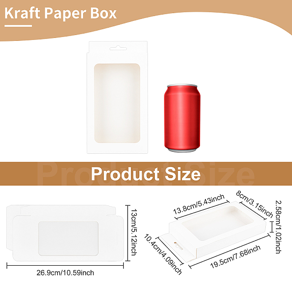 

PandaHall BENECREAT 20 Pack White Kraft Paper Boxes with Clear Window, 19.5x10.5x2.5cm Foldable Kraft Paper Box for Party Favor Treats and...