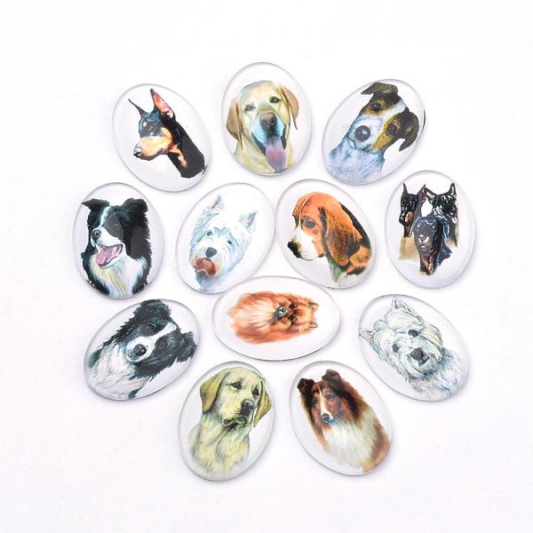 

PandaHall Puppy Photo Flatback Glass Cabochons, for DIY Projects, Dog Pattern, Oval, Mixed Color, 25x18x5.5mm Glass Oval Multicolor