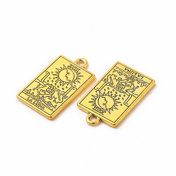 

PandaHall Tibetan Style Alloy Pendants, Rectangle with Tarot Charm, La Luna XVIII, Antique Golden, 23x14x1.5mm, Hole: 2mm Alloy Tarot