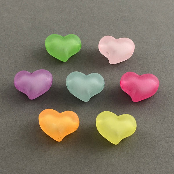 

PandaHall Frosted Acrylic Beads, Bead in Bead, Heart, Mixed Color, 15~16x21x12mm, Hole: 3mm, about 230pcs/500g Acrylic Heart Multicolor