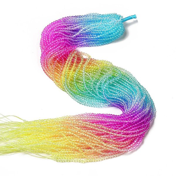 

PandaHall Transparent Gradient Color Glass Beads Strands, Faceted Round, Colorful, 3x2.8mm, Hole: 0.9mm, about 123pcs/strand, 14.53''...