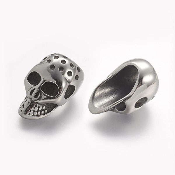 

PandaHall 304 Stainless Steel Beads, Skull, Large Hole Beads, Antique Silver, 23x14x15mm, Hole: 8mm 304 Stainless Steel Skull