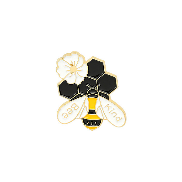 

PandaHall Creative Zinc Alloy Brooches, Enamel Lapel Pin, with Iron Butterfly Clutches or Rubber Clutches, Bee with Word Kind, Golden...