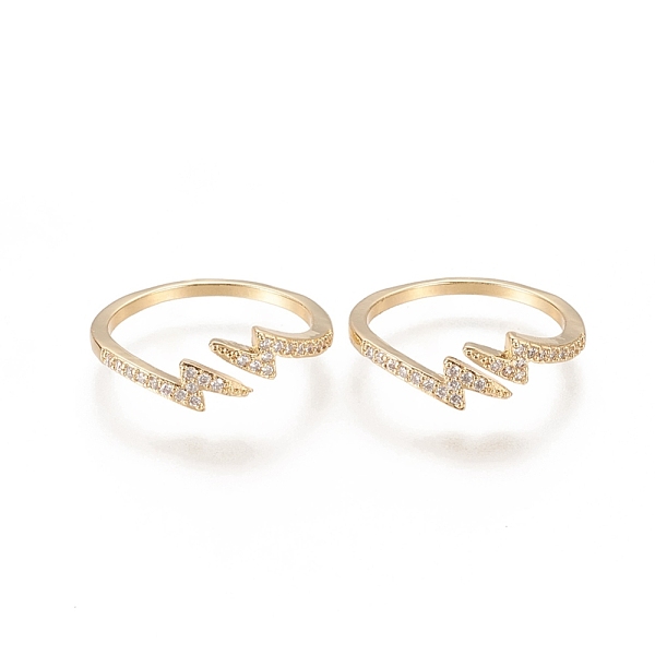 

PandaHall Brass Micro Pave Clear Cubic Zirconia Cuff Rings, Open Rings, Long-Lasting Plated, Lightning Bolt, Golden, US Size 6(16.5mm)...