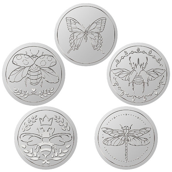 CRASPIRE 600Pcs Insect Silver Foil Envelopes Stickers 1.5"" 5 Style Bee Butterfly Dragonfly Embossed Certificate Seals Self Adhesive Sticker...