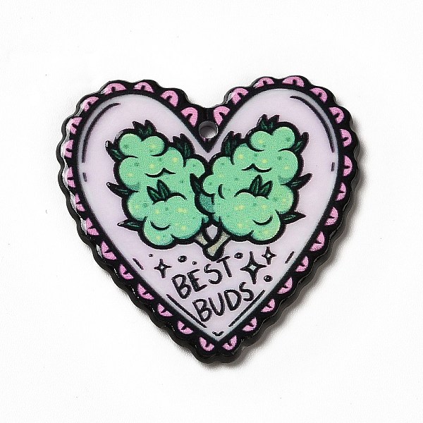 

PandaHall Weed Pattern Theme Printed Acrylic Pendants, Word Best Buds, Heart, 33x34.5x2mm, Hole: 1.8mm Acrylic Heart Purple