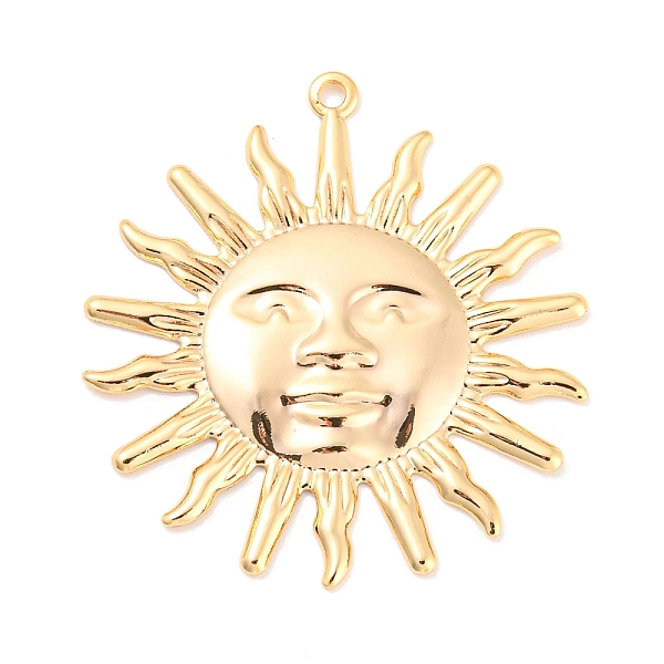 

PandaHall Rack Plating Brass Pendants, Sun Charm, Real 18K Gold Plated, 33x30.5x2mm, Hole: 1.4mm Brass Sun