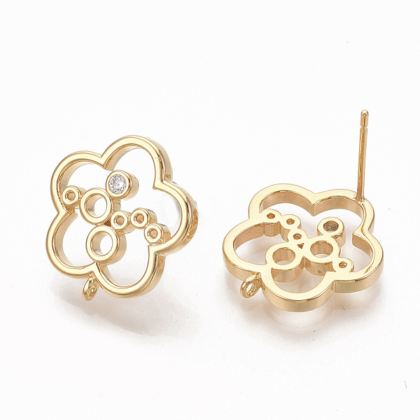 

PandaHall Brass Micro Pave Clear Cubic Zirconia Stud Earring Findings, with Loop, Nickel Free, Flower with Bubble, Real 18K Gold Plated...