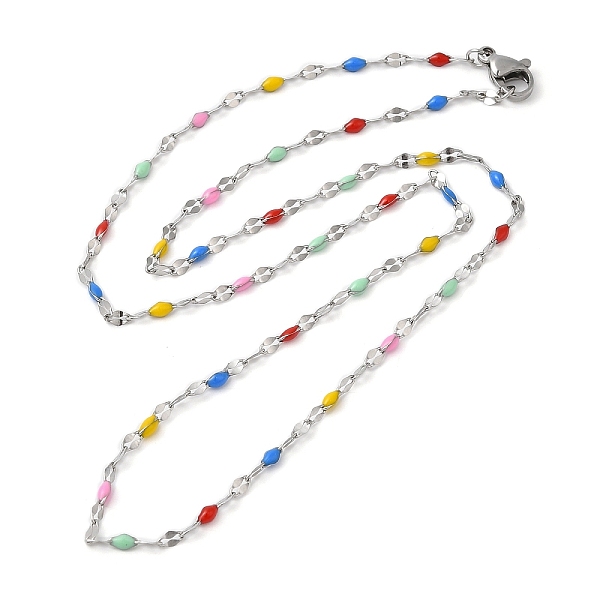 

PandaHall Colorful Enamel Oval & Dapped Link Chain Necklace, 304 Stainless Steel Jewelry for Women, Stainless Steel Color, 17.64 inch...