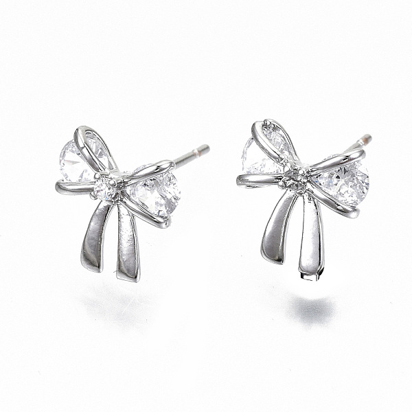 

PandaHall Brass Stud Earrings, with Clear Cubic Zirconia, Nickel Free, Bowknot, Real Platinum Plated, 9.5x9.5mm, Pin: 0.7mm Brass Bowknot...