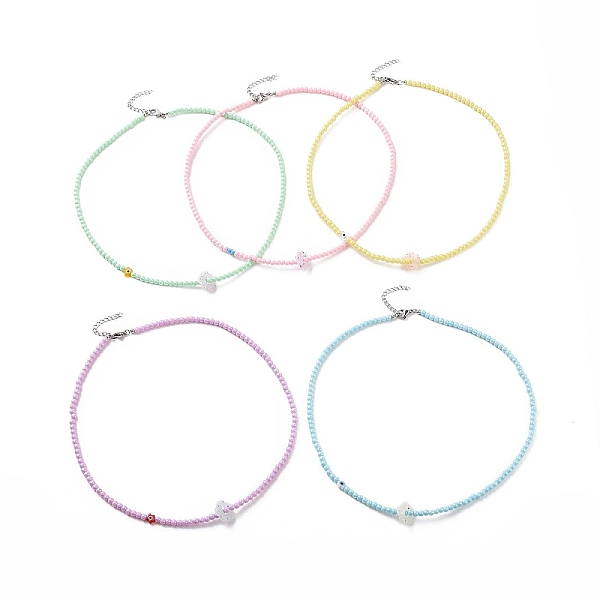 

PandaHall Opaque Acrylic Beaded Bracelets, Millefiori Glass Evil Eye & Flower Jewelry for Women, with 304 Stainless Steel Chain Extender &..., Multicolor