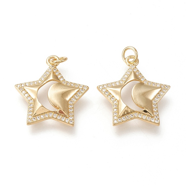 

PandaHall Brass Micro Pave Clear Cubic Zirconia Pendants, with Jump Rings, Long-Lasting Plated, Star with Moon, Real 18K Gold Plated...