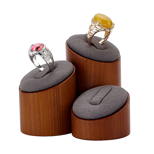 

PandaHall 3Pcs 3 Sizes Wood Ring Display Pedestals, Finger Ring Display Stands with Velvet, Sienna, 6.9x4.35cm Wood Brown