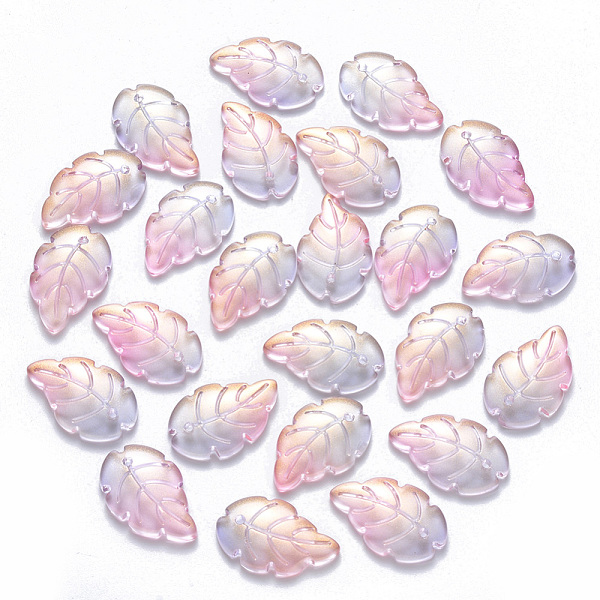

PandaHall Two Tone Transparent Spray Painted Glass Pendants, with Glitter Powder, Leaf, Pearl Pink, 23.5x15x3.5mm, Hole: 1.5mm Glass Leaf