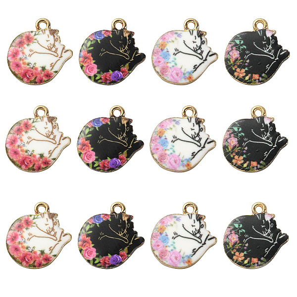 

PandaHall 40Pcs 4 Styles Alloy Enamel Pendants, Cat with Flower, Light Gold, Mixed Color, 15x14mm, Hole: 1.7mm, 10pcs/style Alloy+Enamel Cat..., Multicolor