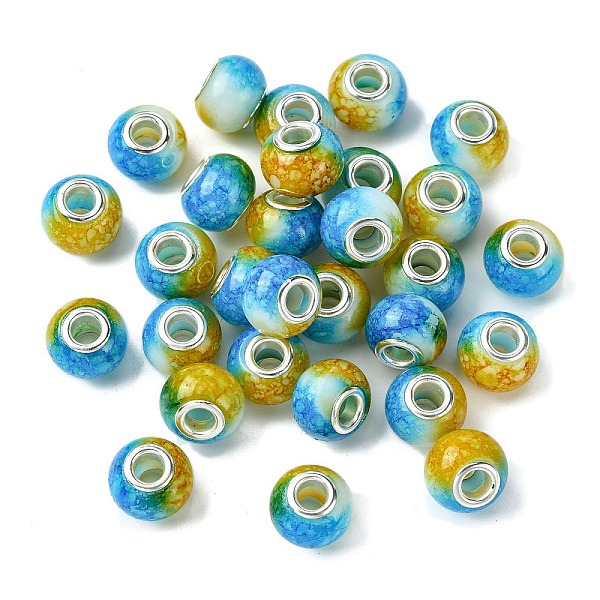 

PandaHall Two Tone Glass European Beads, Large Hole Beads, with Silver Tone Brass Double Cores, Rondelle, Light Sky Blue, 15x11mm, Hole: 5mm...