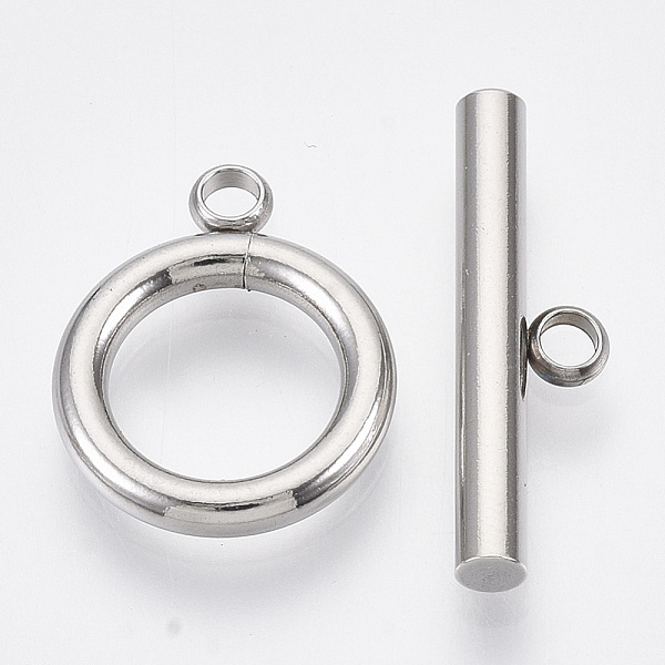 

PandaHall 304 Stainless Steel Toggle Clasps, Ring, Stainless Steel Color, Ring: 15x12x2mm, Hole: 1.8mm, Bar: 19x5.5x2.5mm, Hole: 1.8mm 304...