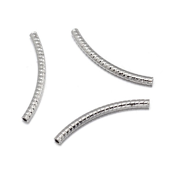 

PandaHall Carved Curved Brass Tube Beads, Lead Free & Nickel Free & Cadmium Free, Real Platinum Plated, 25x2mm, Hole: 1mm Brass Tube