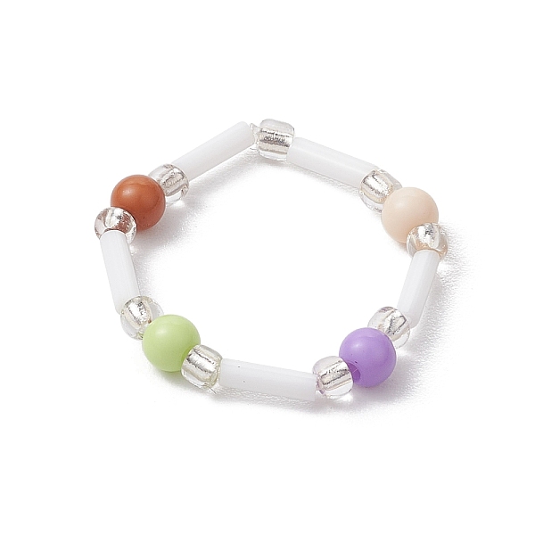 

PandaHall Round Acrylic & Glass Bugle Beads Stretch Rings for Women, with Elastic Crystal Thread, Colorful, 4mm, Inner Diameter: 20mm Glass