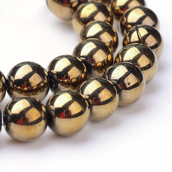 

PandaHall Non-magnetic Synthetic Hematite Beads Strands, Grade A, Round, Light Gold Plated, 4mm, Hole: 1mm, about 95~100pcs/strand, 15.5..., Yellow