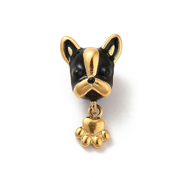 

PandaHall Ion Plating(IP) 304 Stainless Steel Enamel European Beads, Large Hole Beads, Dog Head with Dog Paw, Golden, 19x10x9mm, Hole: 5mm...