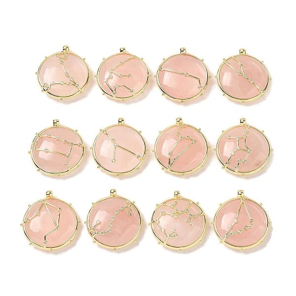 

PandaHall Constellation Natural Rose Quartz Pendants, Brass Flat Round Charms, Golden, 32x30x9mm, Hole: 2mm, 12pcs/set Rose Quartz Flat...
