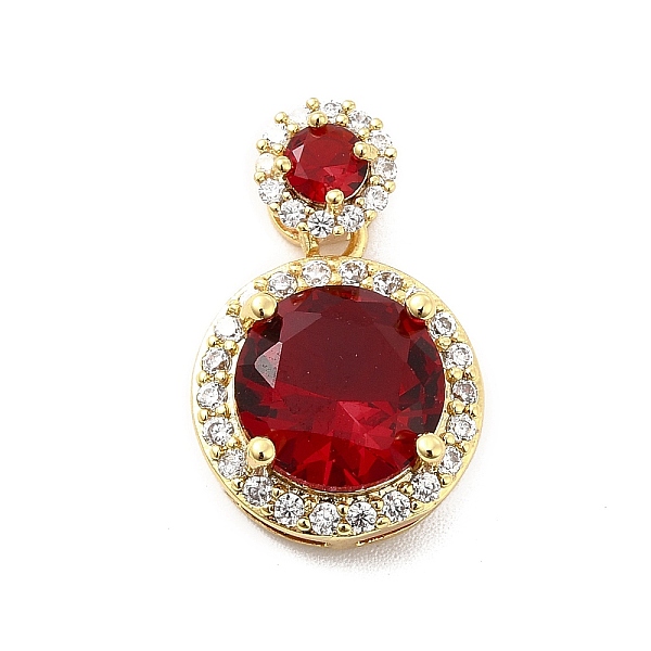 

PandaHall Brass Micro Pave Clear Cubic Zirconia Pendants, with Glass, Flat Round, Real 18K Gold Plated, Dark Red, 21mm, Hole: 4x3mm...