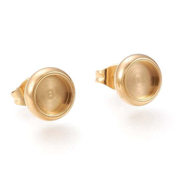 

PandaHall Ion Plating(IP) 304 Stainless Steel Stud Earring Settings, with Ear Nuts, Flat Round, Golden, Tray: 6mm, 9mm, Pin: 0.8mm 304...