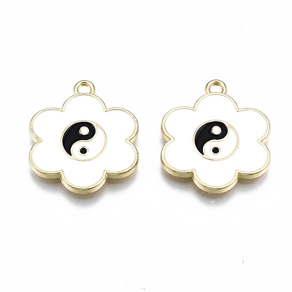

PandaHall Rack Plating Alloy Enamel Pendants, Cadmium Free & Lead Free, Flower with Yin Yang, Light Gold, White, 19x16.5x2mm, Hole: 1.5mm...