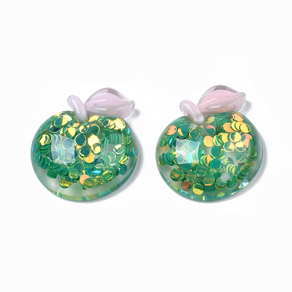 PandaHall Autumn Theme Transparent Epoxy Resin Cabochons, with Paillette, Apple, Sea Green, 25x25x8.5mm Epoxy Resin Fruit PandaHall Autumn Theme Transparent Epoxy Resin Cabochons, with Paillette, Apple, Sea Green, 25x25x8.5mm Epoxy Resin Fruit