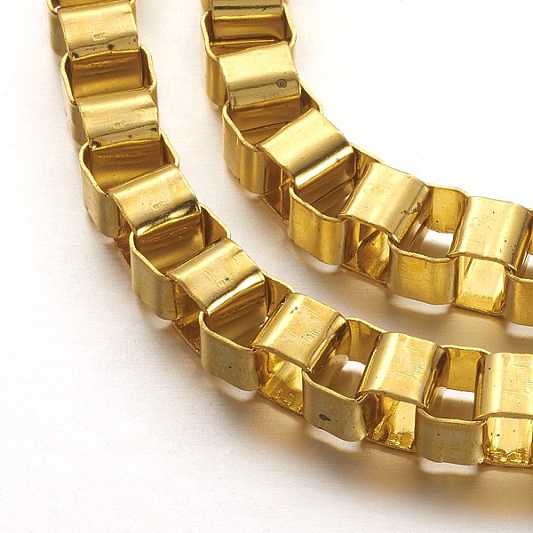 

PandaHall Iron Venetian Chains, Box Chains, Soldered, Agrade, Golden, 6x4x5mm Iron