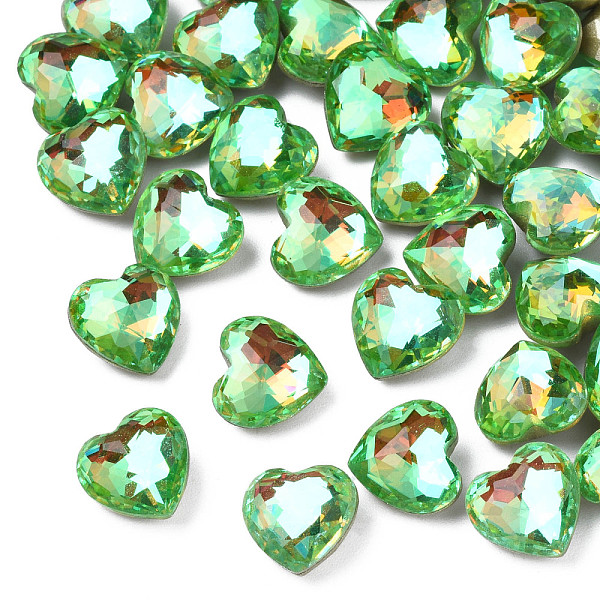 

PandaHall Glass Rhinestone Cabochons, Nail Art Decoration Accessories, Faceted, Heart, Lt.Emerald, 9.5x10x6mm Glass Heart Green