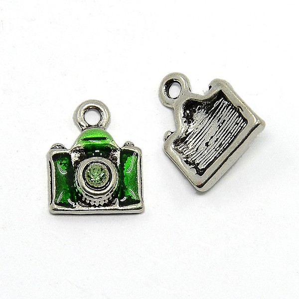 

PandaHall Camera Antique Silver Tone Alloy Enamel Charms, with Rhinestone, Green, 15x12x6mm, Hole: 1.5mm Alloy Rhinestone+Enamel Furniture &...